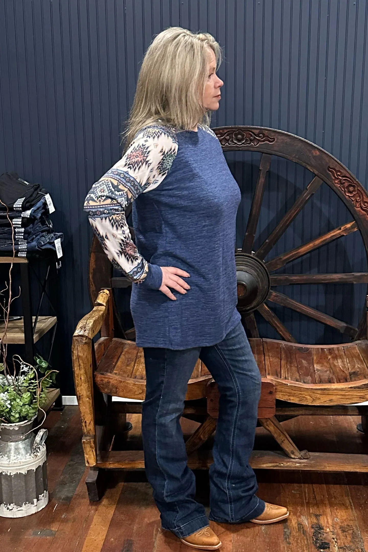 Aztec Print Relaxed Fit Raglan Top