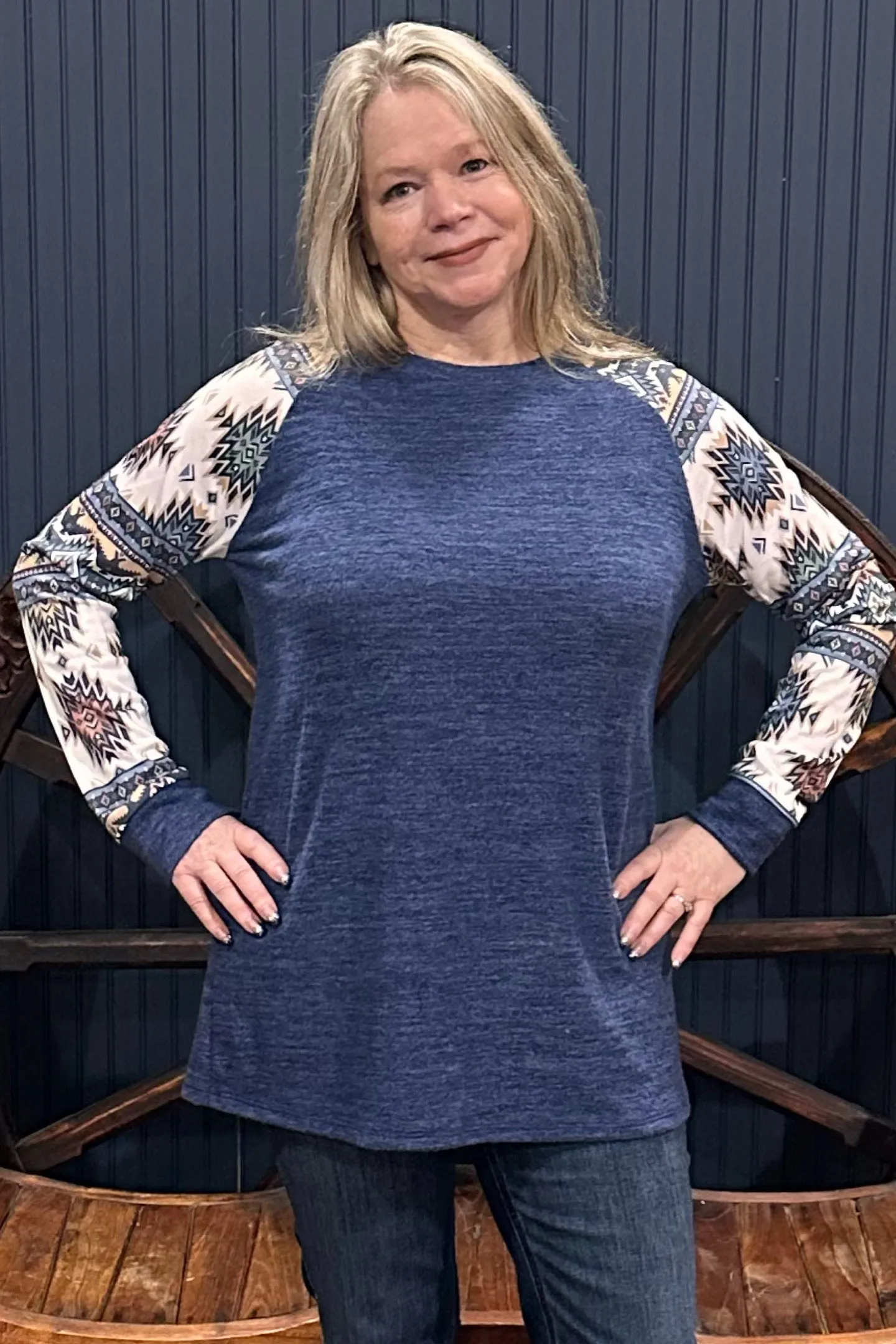 Aztec Print Relaxed Fit Raglan Top