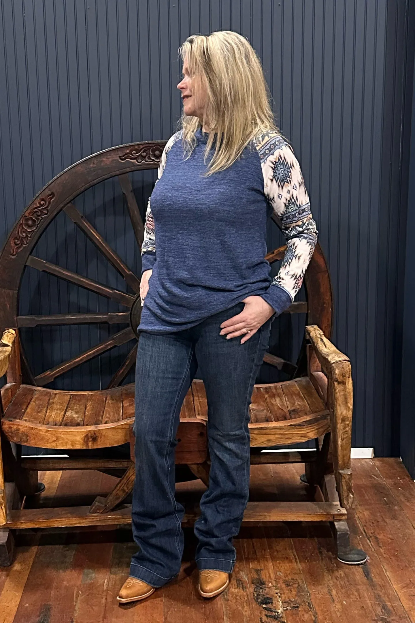 Aztec Print Relaxed Fit Raglan Top