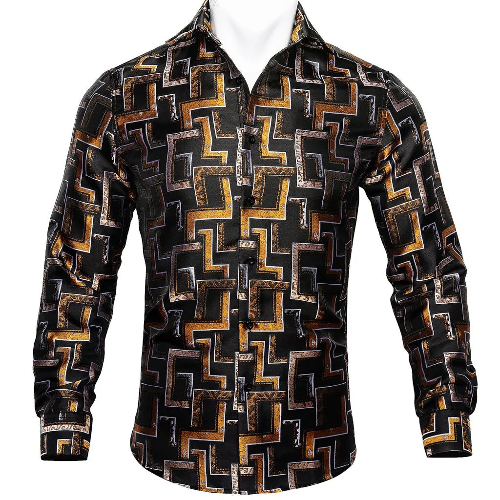 Barry.Wang Teal Paisley Floral Silk Shirts Men Autumn Long Sleeve Casual  Flower Shirts for Men Designer Fit Dress Shirt BCY-05