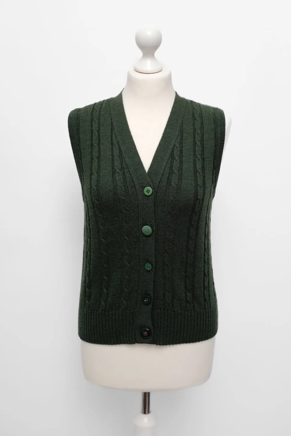 CABLE KNIT GREEN WOOL VINTAGE VEST