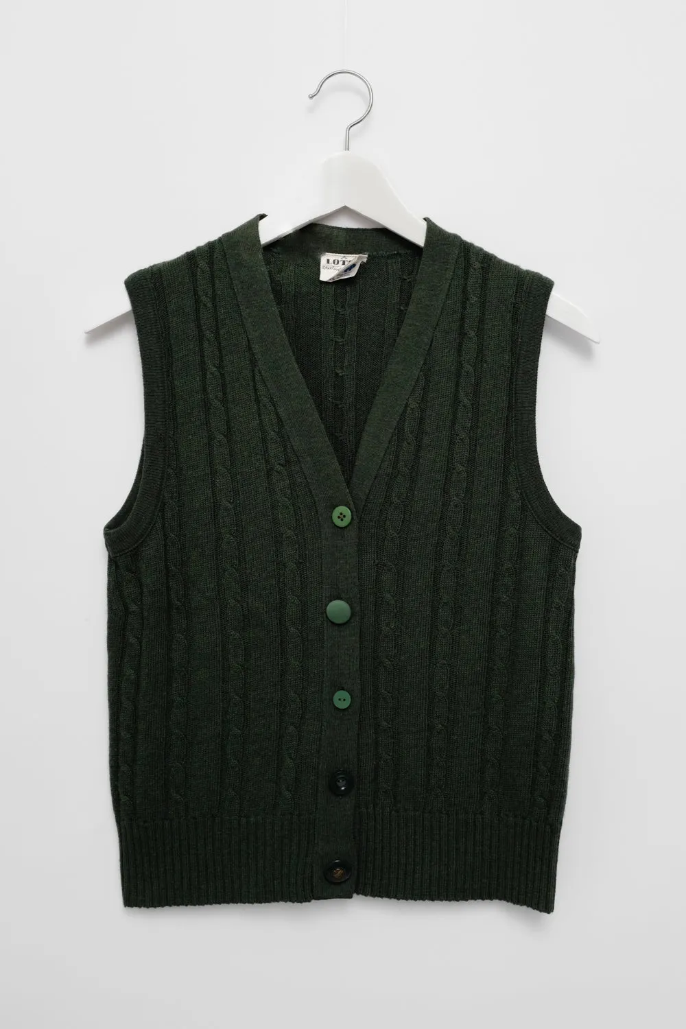 CABLE KNIT GREEN WOOL VINTAGE VEST