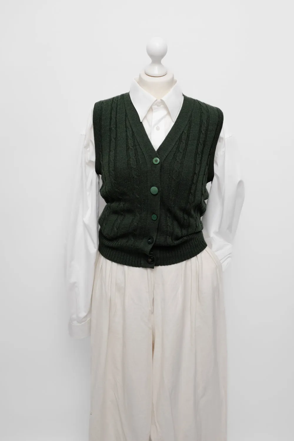 CABLE KNIT GREEN WOOL VINTAGE VEST