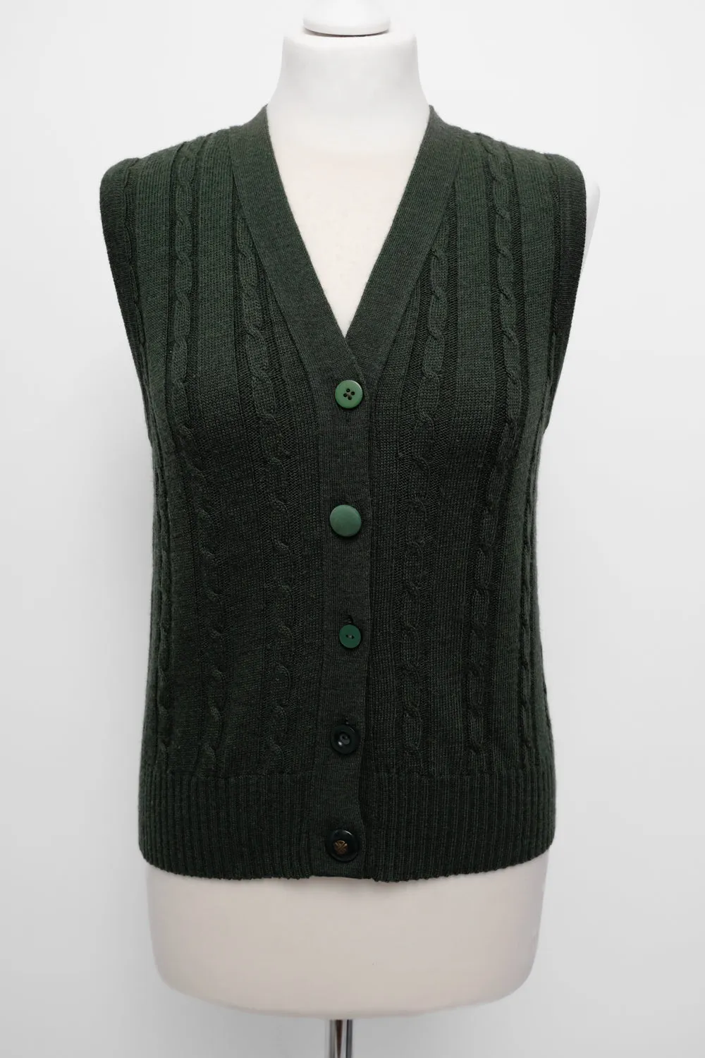 CABLE KNIT GREEN WOOL VINTAGE VEST