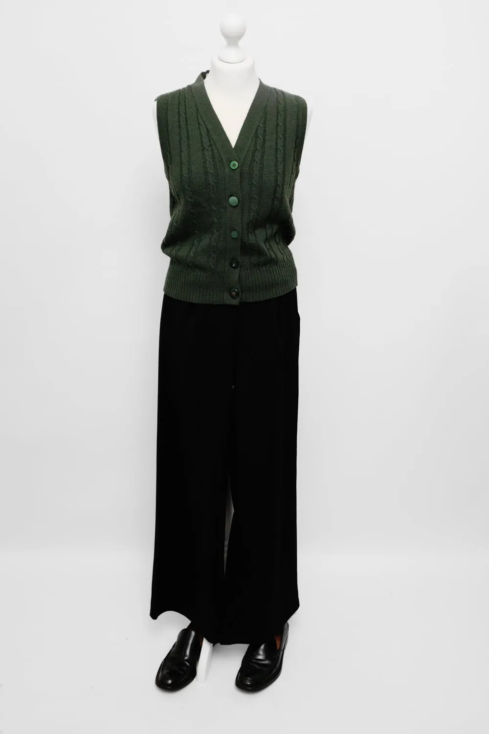 CABLE KNIT GREEN WOOL VINTAGE VEST