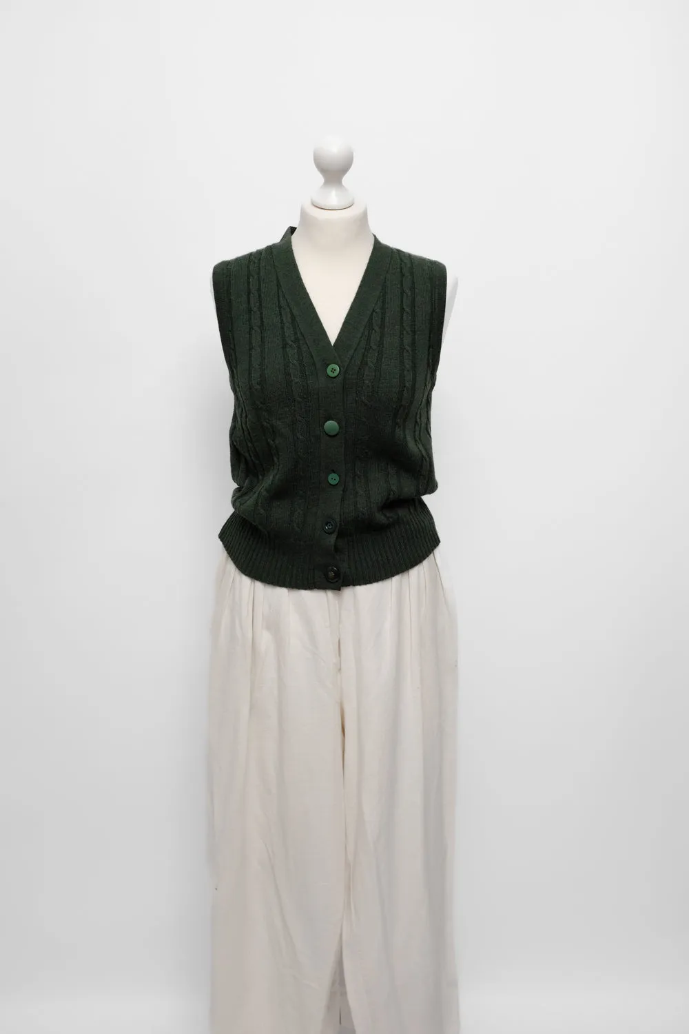CABLE KNIT GREEN WOOL VINTAGE VEST