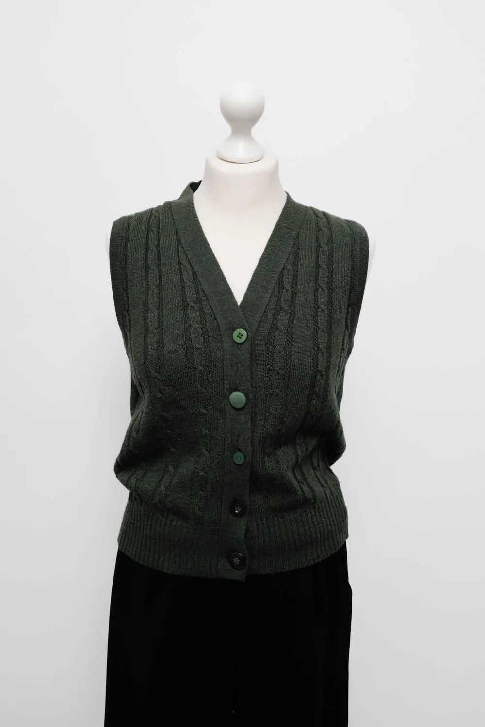 CABLE KNIT GREEN WOOL VINTAGE VEST