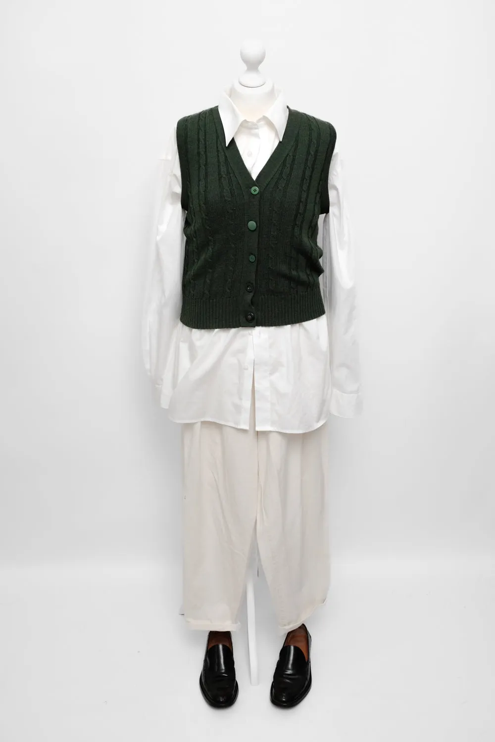 CABLE KNIT GREEN WOOL VINTAGE VEST