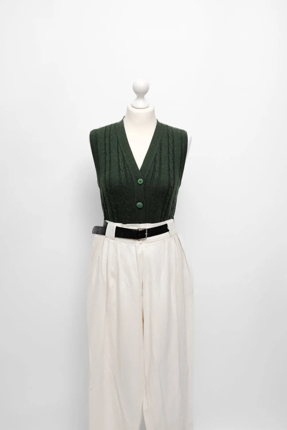 CABLE KNIT GREEN WOOL VINTAGE VEST