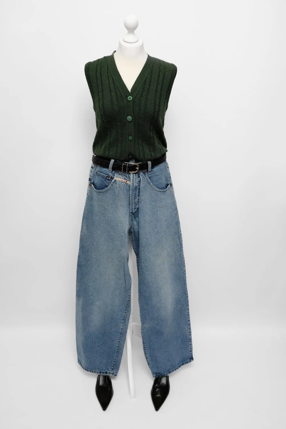 CABLE KNIT GREEN WOOL VINTAGE VEST