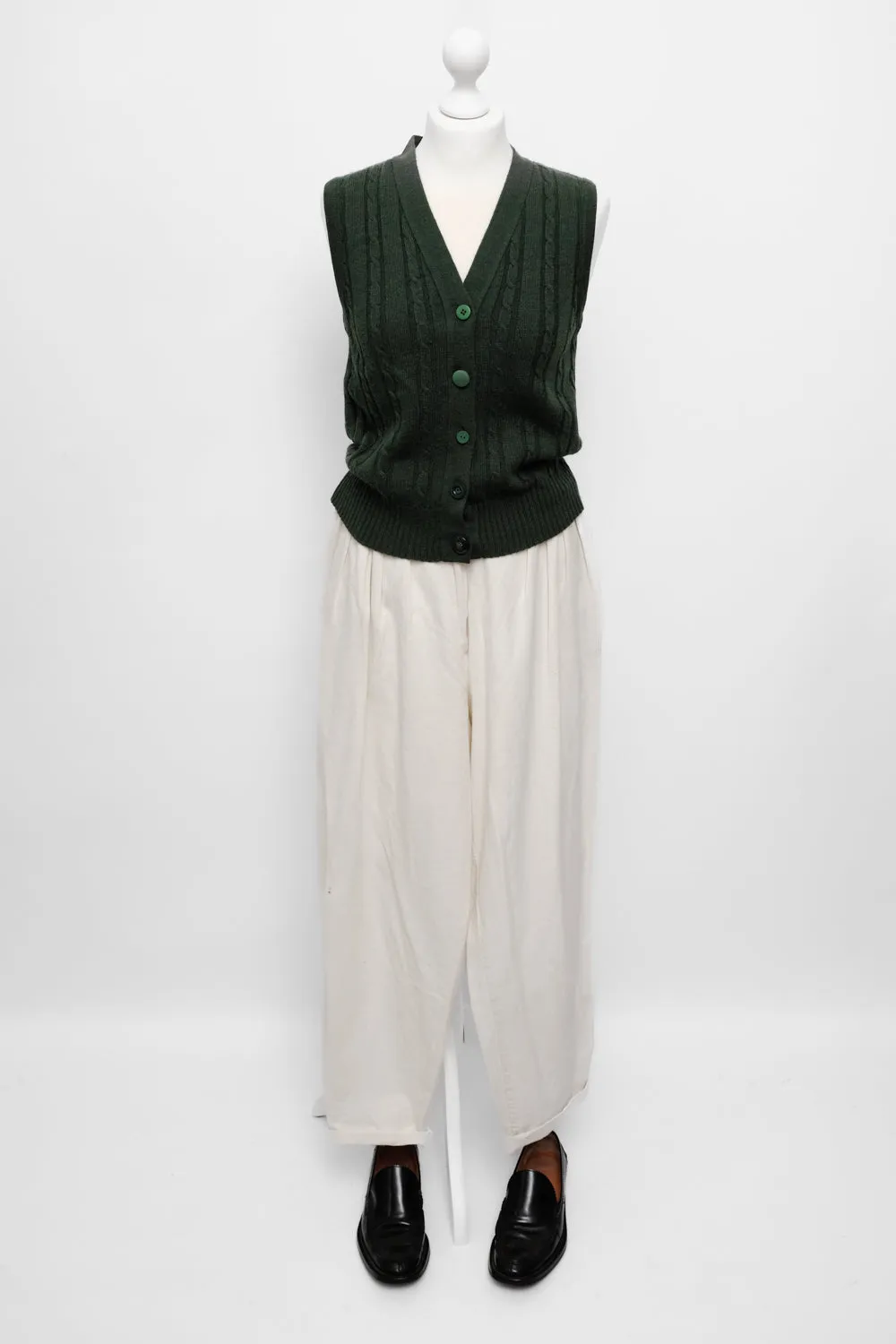 CABLE KNIT GREEN WOOL VINTAGE VEST