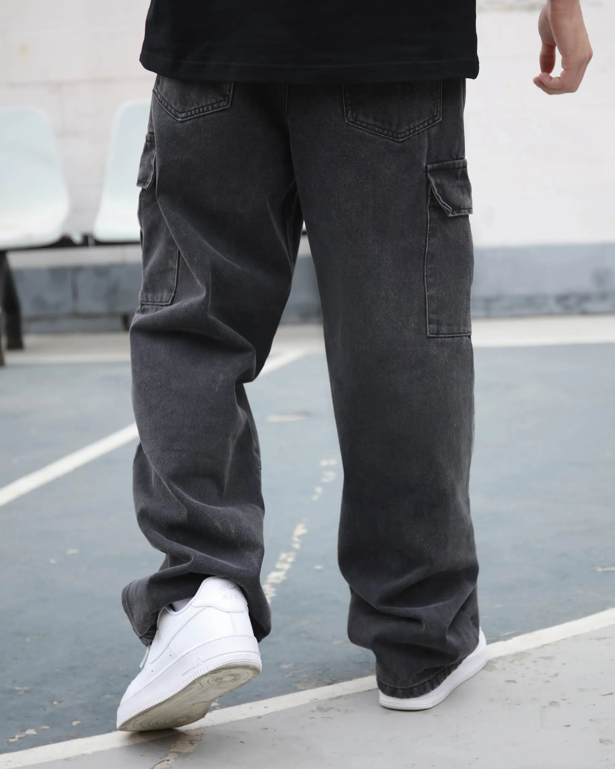 Cargo Black Loose Jeans with Large Pockets-Mexico Local Delivery