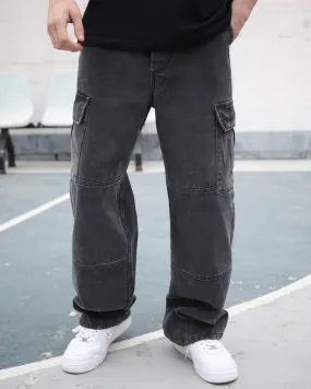 Cargo Black Loose Jeans with Large Pockets-Mexico Local Delivery
