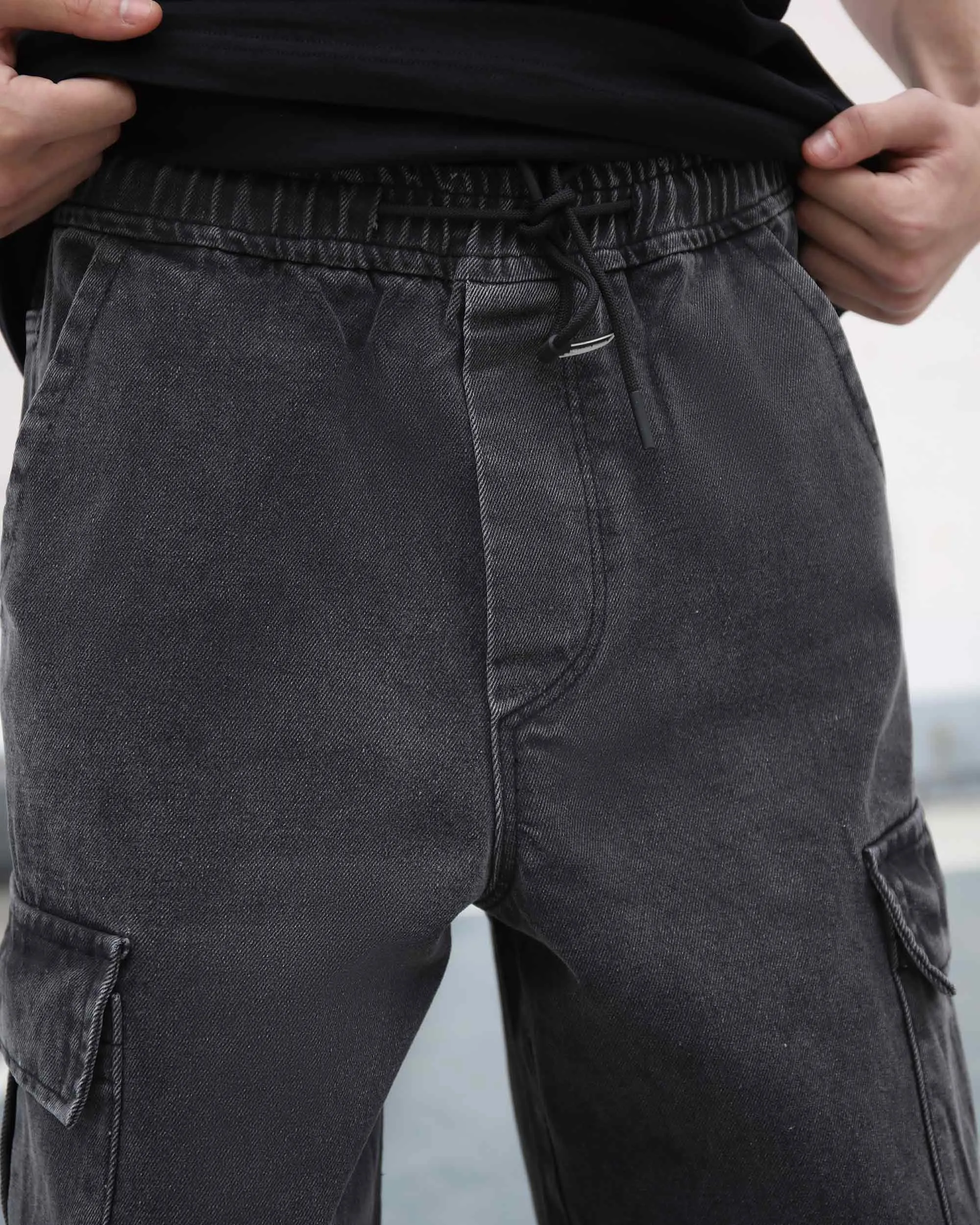 Cargo Black Loose Jeans with Large Pockets-Mexico Local Delivery