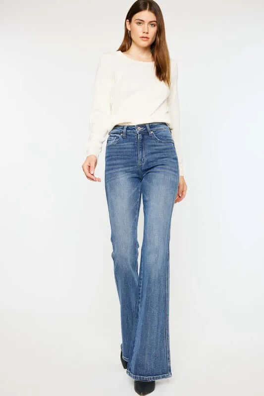Classic Medium Blue High Rise Flare Jeans