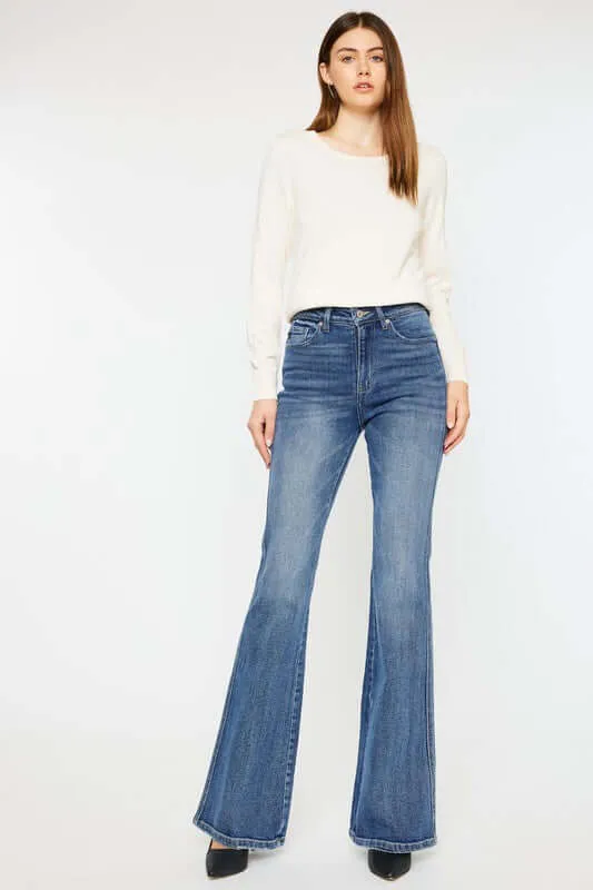 Classic Medium Blue High Rise Flare Jeans