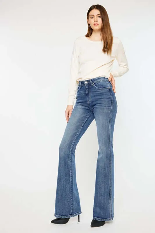Classic Medium Blue High Rise Flare Jeans