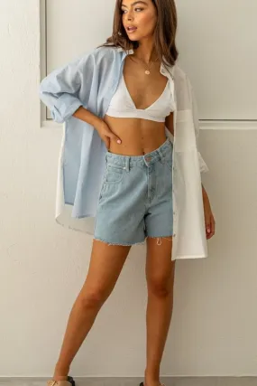 Contrast White Blue Relaxed Shirt