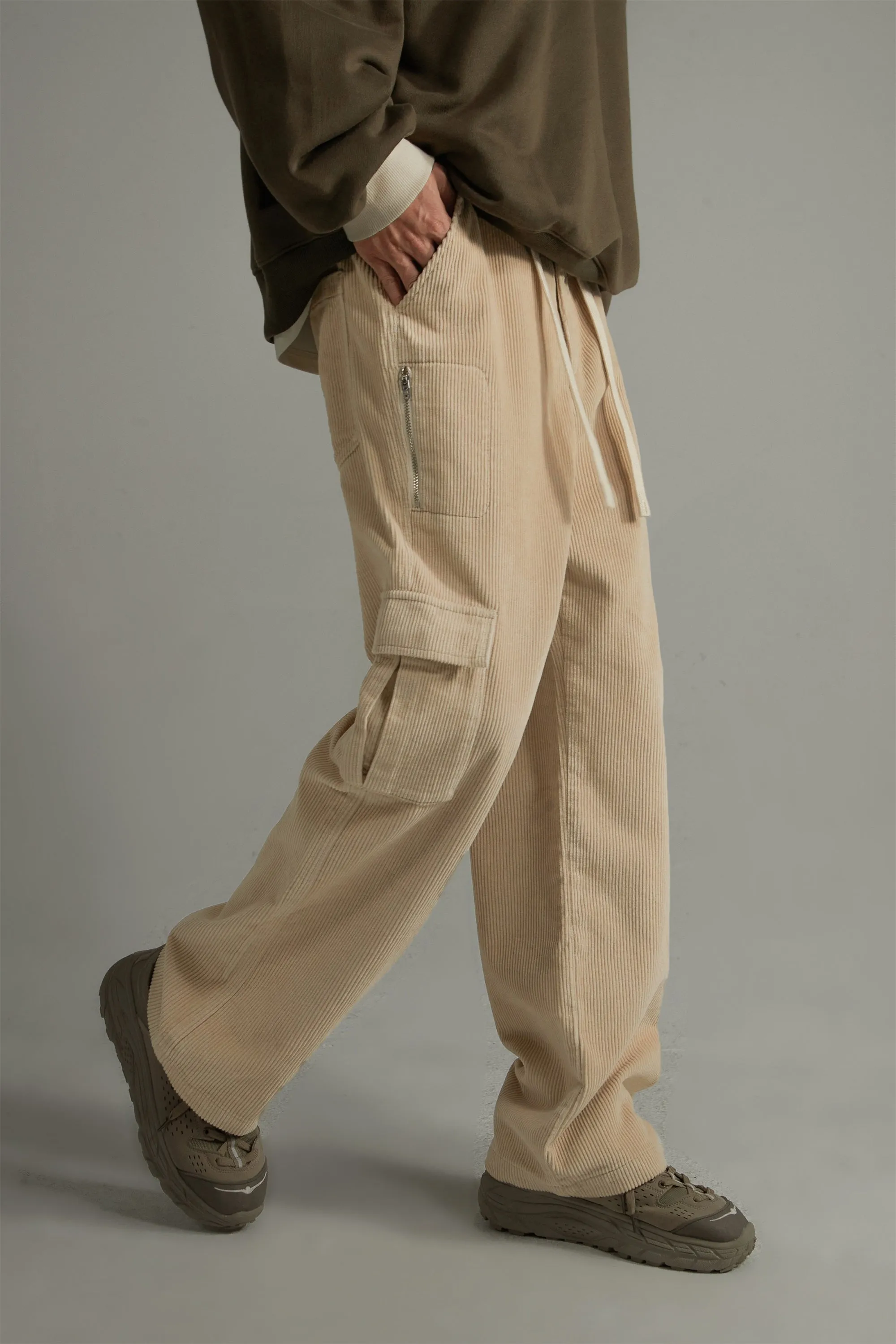 Corduroy Straight Cargo Pants