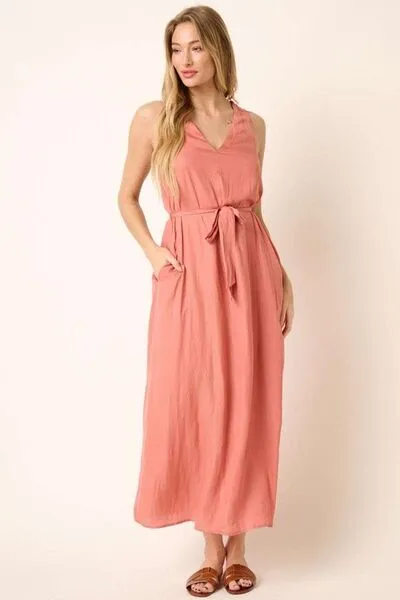 Cross Back Belted Tank Maxi Dress