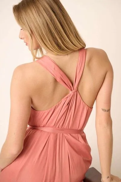 Cross Back Belted Tank Maxi Dress