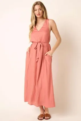 Cross Back Belted Tank Maxi Dress