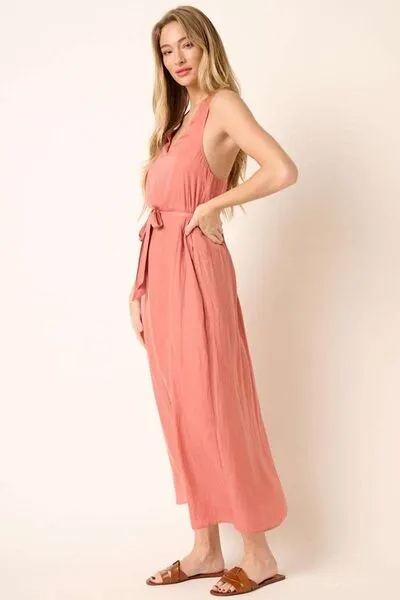 Cross Back Belted Tank Maxi Dress