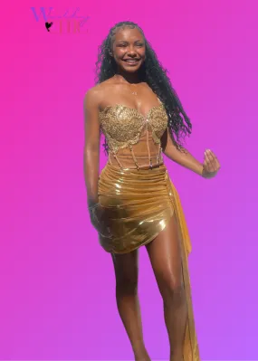 Draped in Gold - Women's Evening Dress
