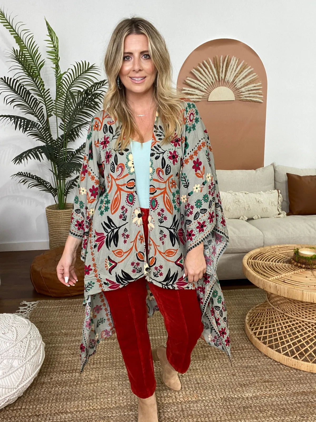 Easel Scarf Printed Rayon Crepon Kimono