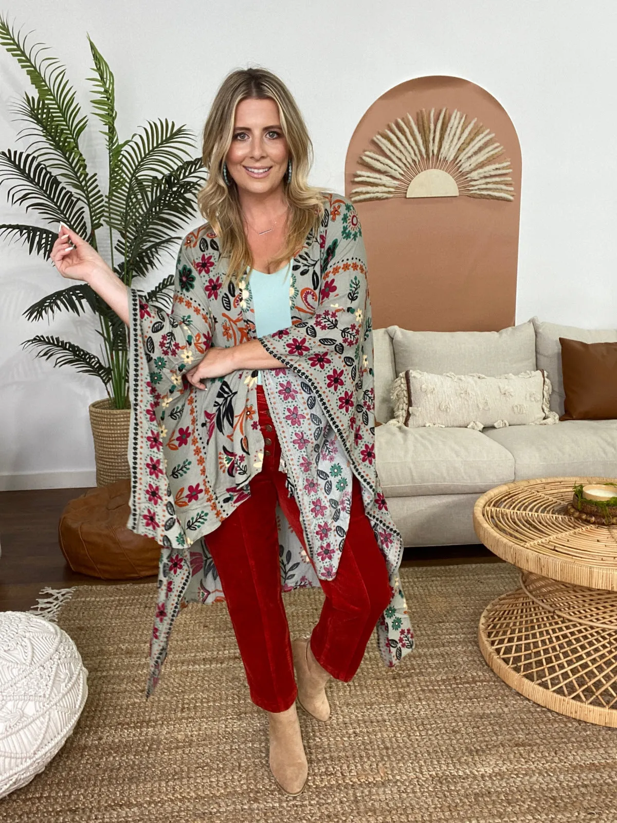 Easel Scarf Printed Rayon Crepon Kimono