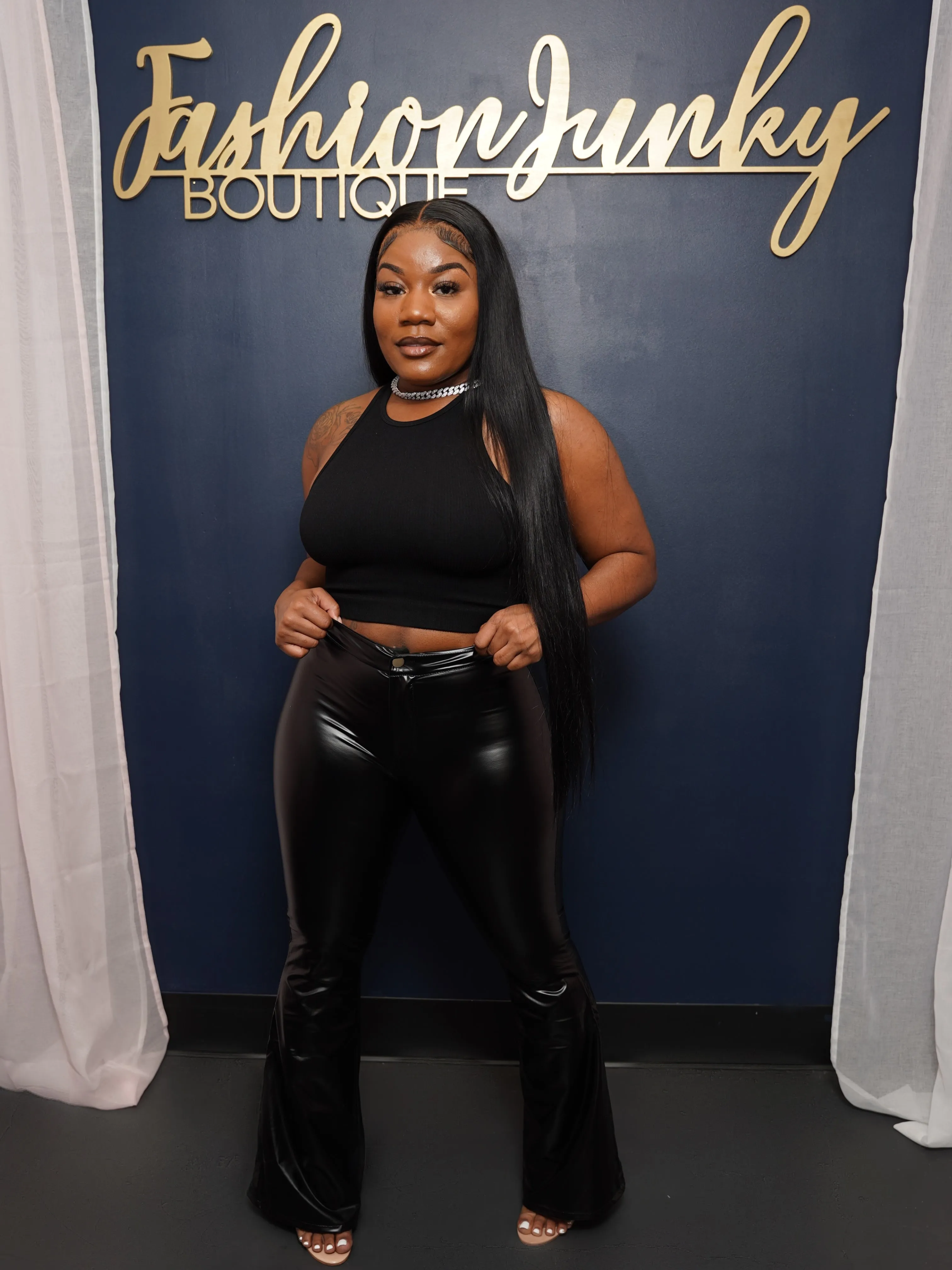 Faux Leather Bell Bottoms