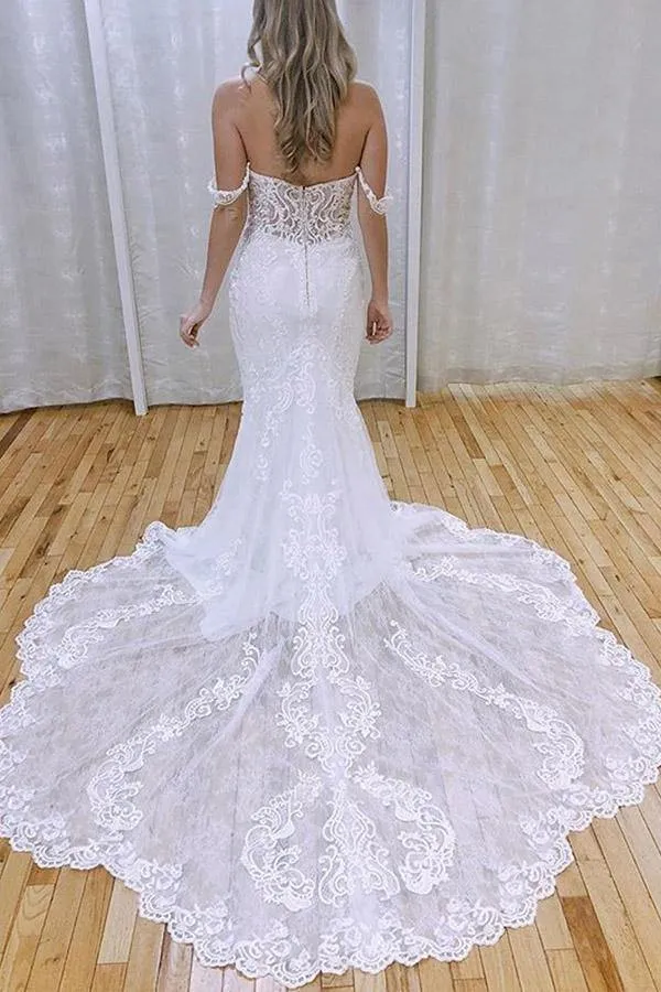 Gorgeous Mermaid Off-the-Shoulder Lace Wedding Dresses, Bridal Gowns, SW523