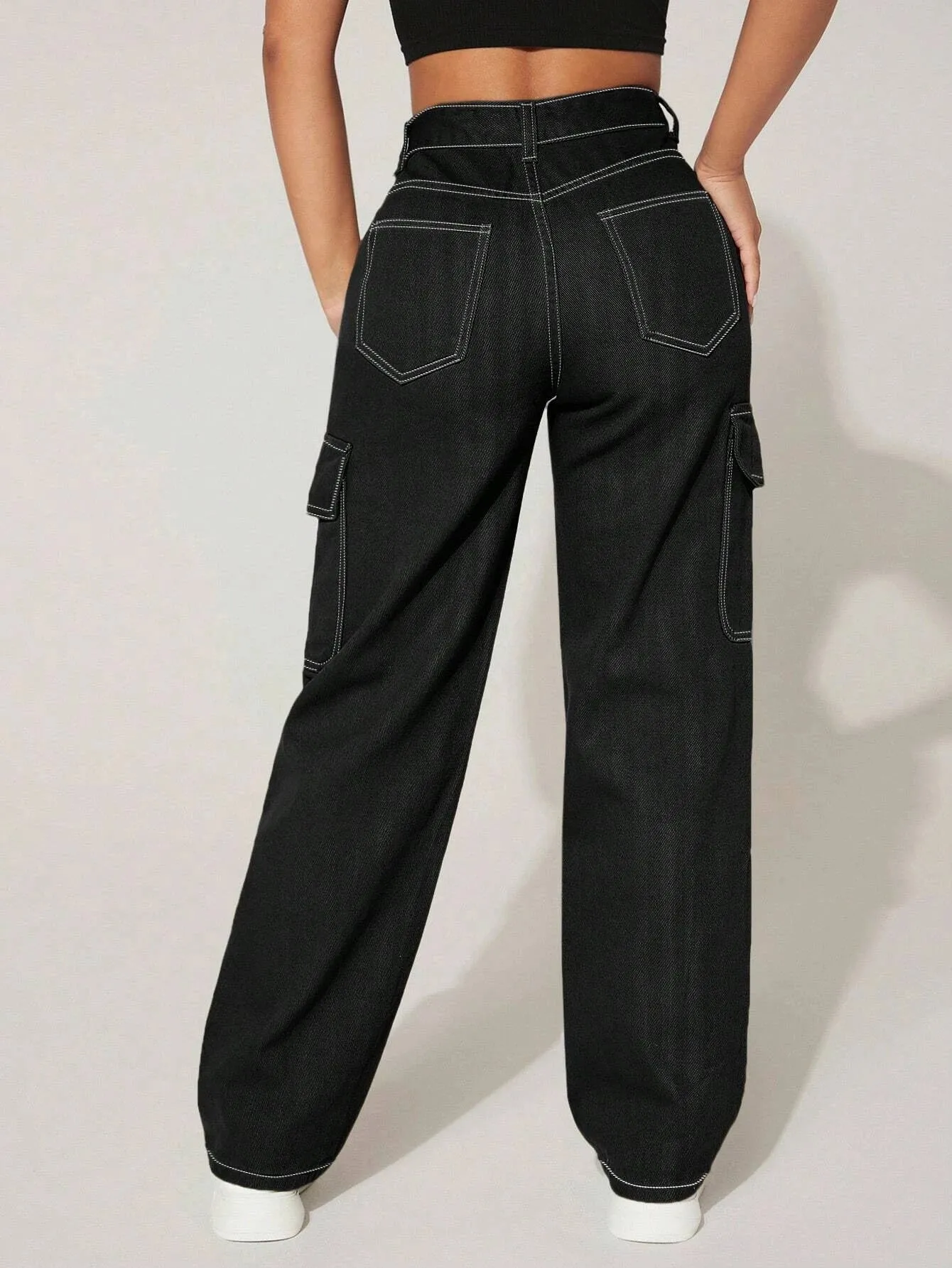 High Waist Functional Pocket Cargo Jeans