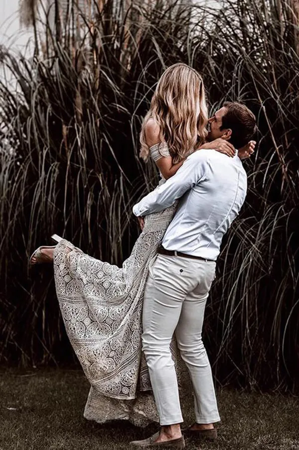 Ivory Rustic Boho Lace Sweetheart Neck Beach Wedding Dresses, Bridal Dress, SW272