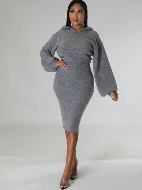 Long Sleeve Hooded Knit Midi Dresses