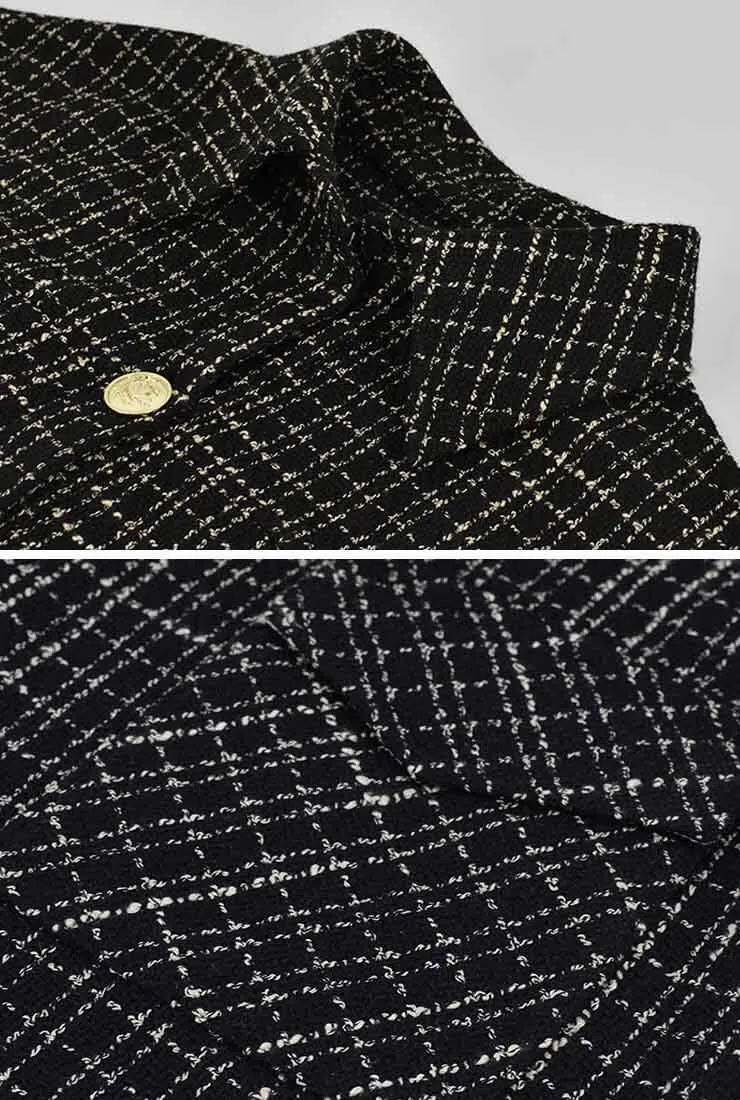 Loose Plaid Tweed Shirt Dress