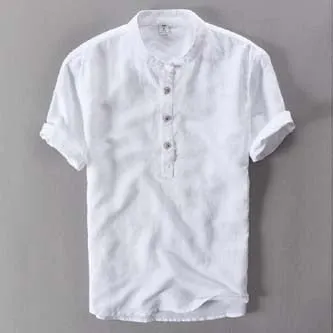 Men Short Sleeve Loose Thin Cotton Linen Shirt