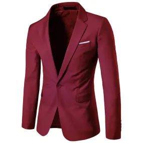 Mens Burgundy Slim Fit Casual Blazer