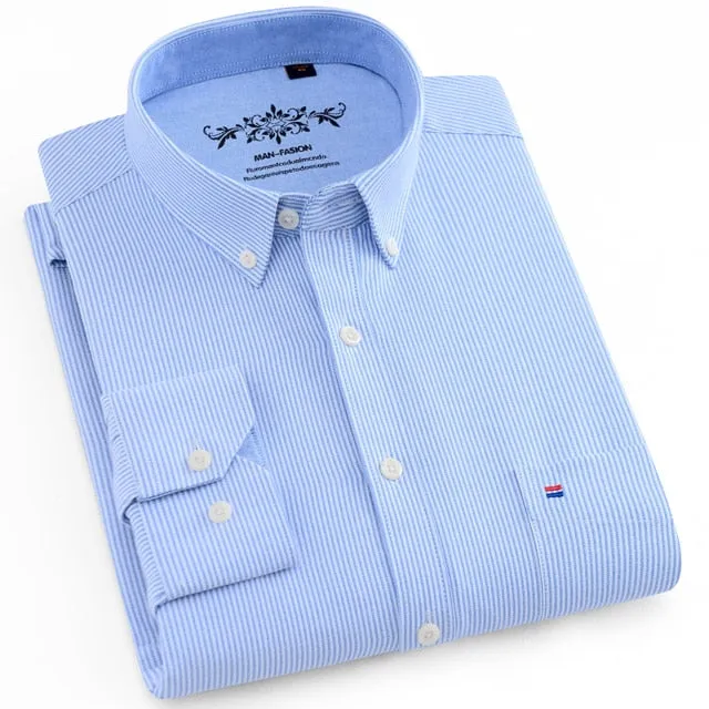 Men's Long Sleeves Plaid and Striped Oxford Dress Shirts