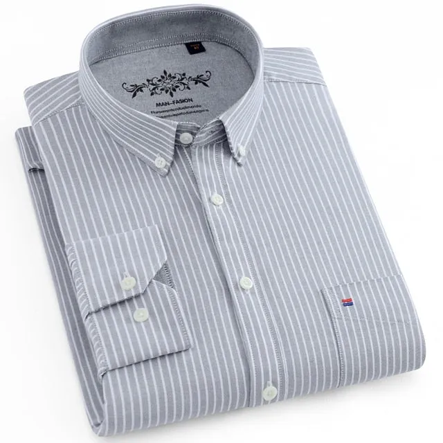 Men's Long Sleeves Plaid and Striped Oxford Dress Shirts