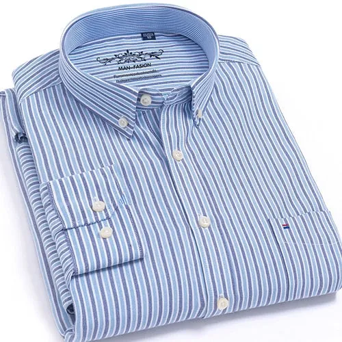 Men's Long Sleeves Plaid and Striped Oxford Dress Shirts