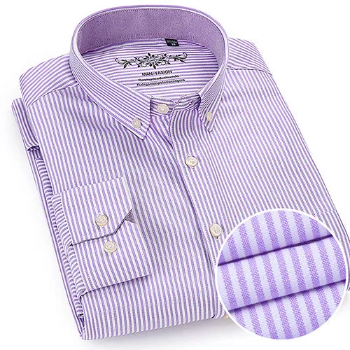 Men's Long Sleeves Plaid and Striped Oxford Dress Shirts