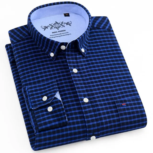 Men's Long Sleeves Plaid and Striped Oxford Dress Shirts