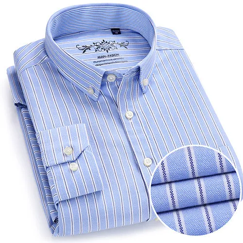 Men's Long Sleeves Plaid and Striped Oxford Dress Shirts