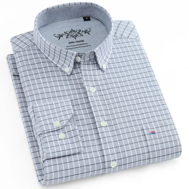 Men's Long Sleeves Plaid and Striped Oxford Dress Shirts
