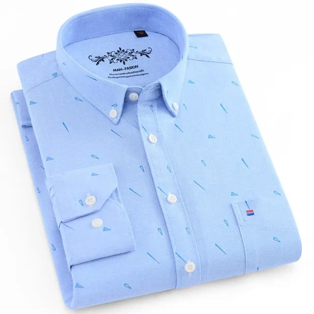 Men's Long Sleeves Plaid and Striped Oxford Dress Shirts