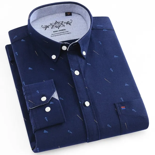 Men's Long Sleeves Plaid and Striped Oxford Dress Shirts