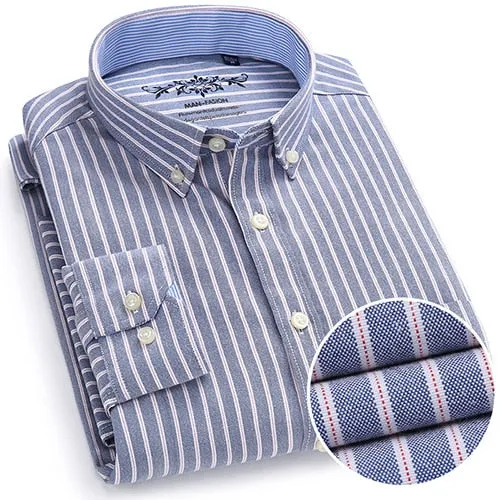 Men's Long Sleeves Plaid and Striped Oxford Dress Shirts