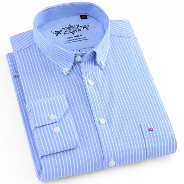 Men's Long Sleeves Plaid and Striped Oxford Dress Shirts