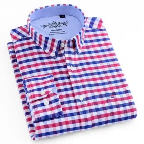 Men's Long Sleeves Plaid and Striped Oxford Dress Shirts